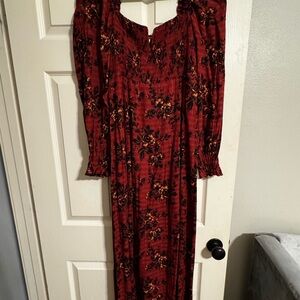 Free People Burgundy Floral Velvet Maxi Dress